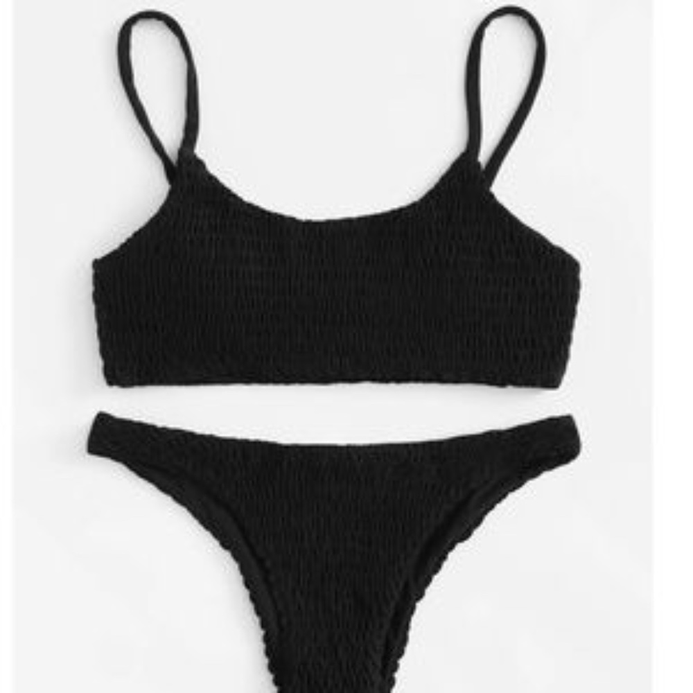 Black Smocked Cheeky Bikini